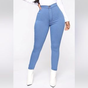 Super high waist medium blue skinny jeans